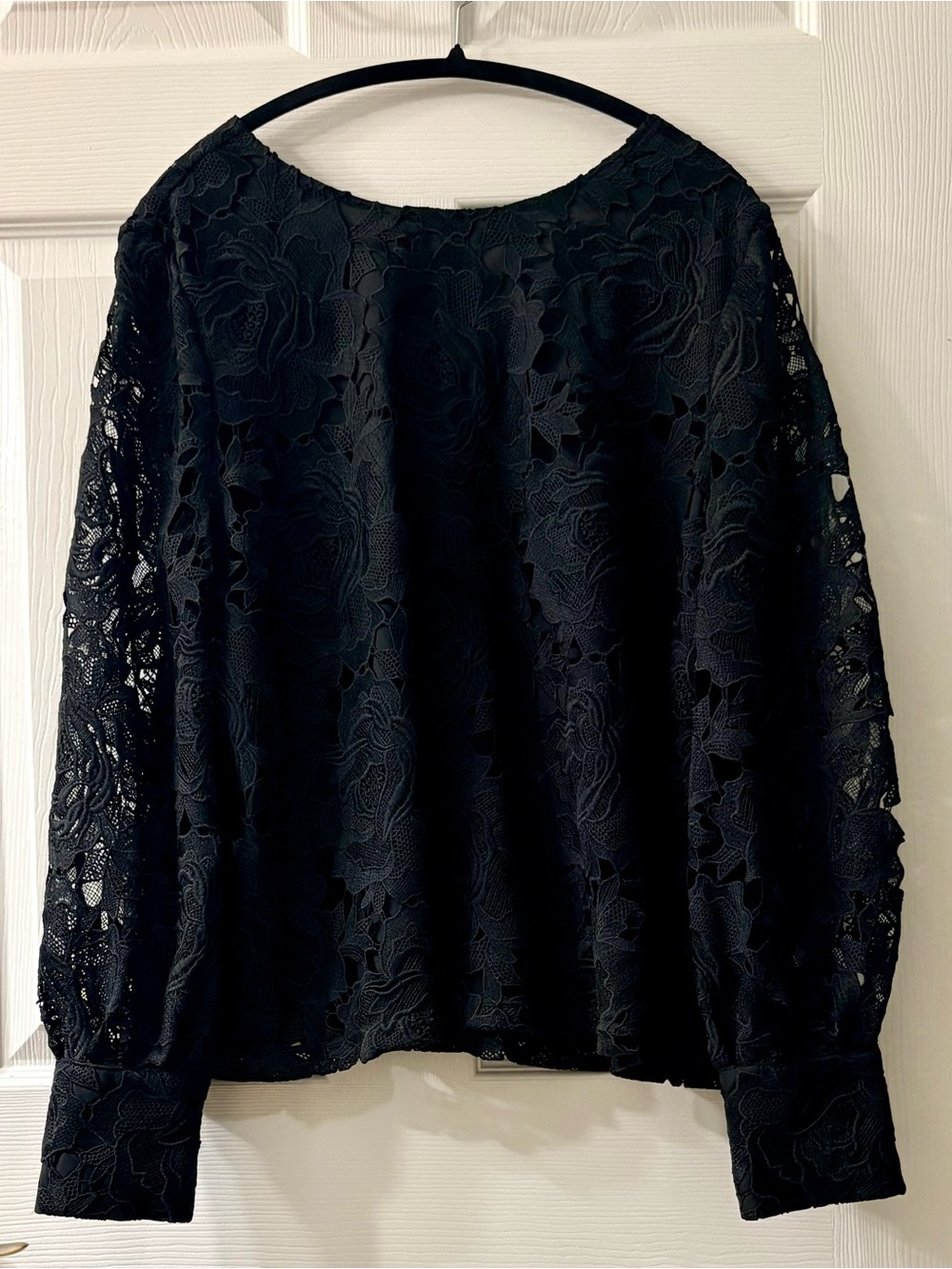 Halogen Black Floral Lace Blouse with Open Back size XL